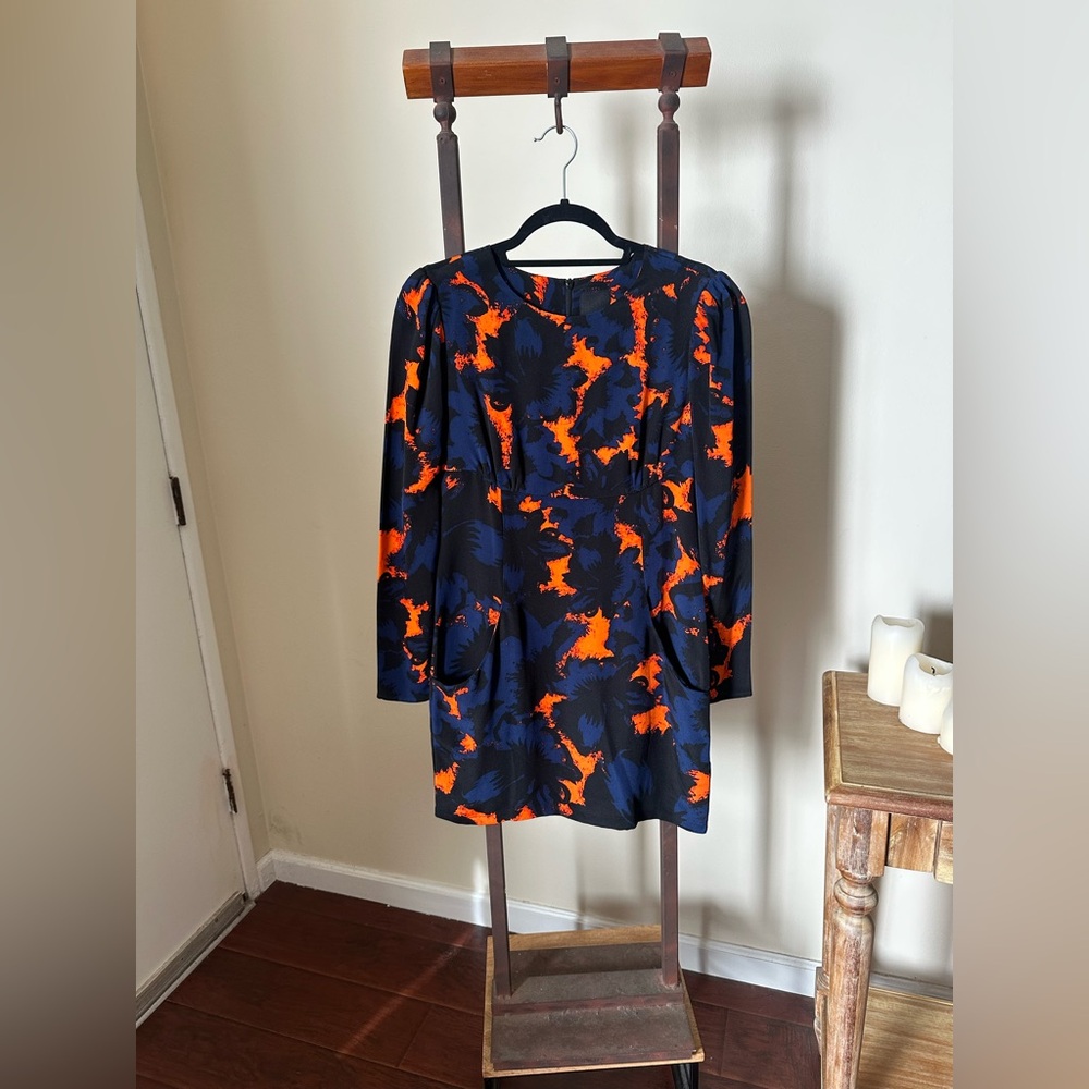 Dolce Vita mini cocktail dress, Orange & blue print, Size small, 100% Silk